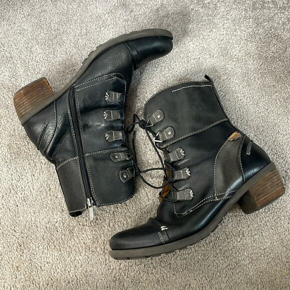 PIKOLINOS Shoes - PIKOLINOS Black Leather Lace Up Combat Style Boots Size 10